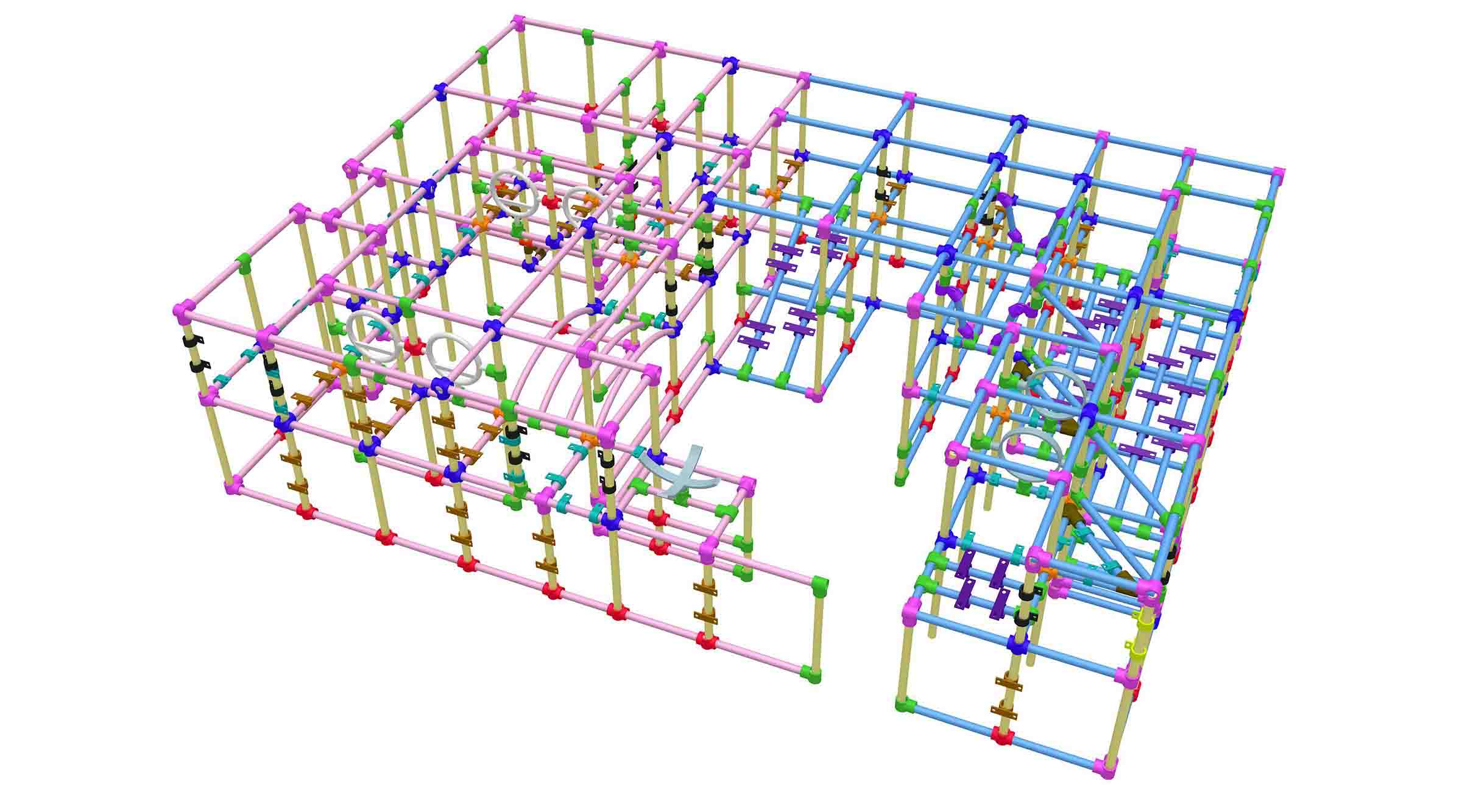 Diseño de mapas de tuberías de hierro en el patio interior.