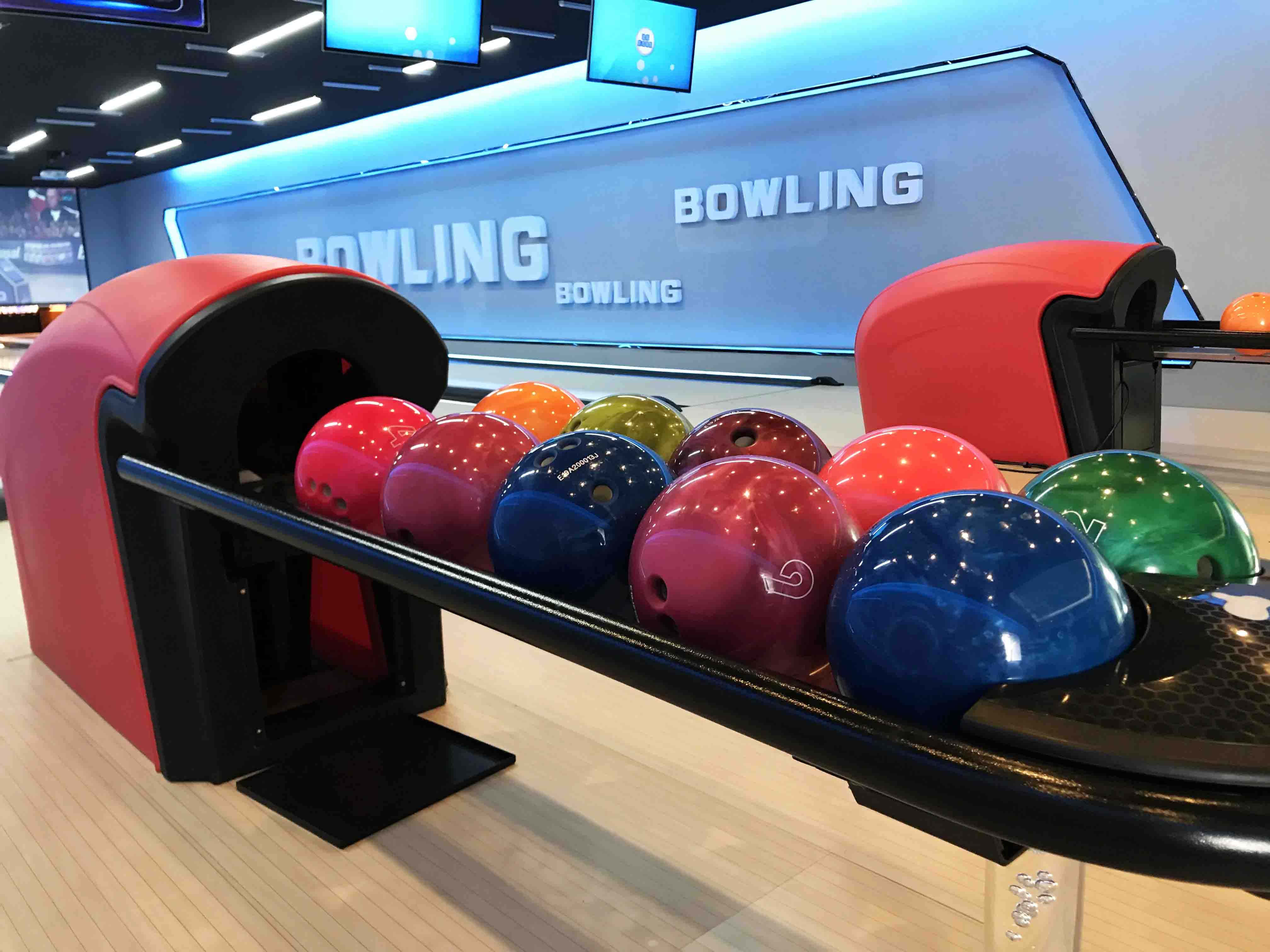 bowling ball and ball rack